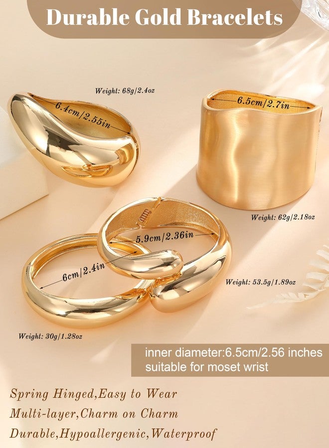 sailimue Chunky Gold Bangles Bracelets for Women - Non Tarnish 16K Gold Plated Cuff Bracelets Stack Hinged Open Bangle Trendy Jewelry Gifts - Image 5